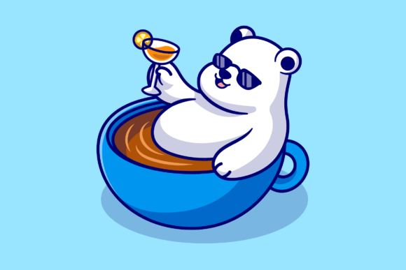 Download Cute Polar Bear Relax in Cup Coffee - Premium Resources