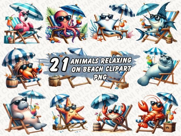 Download Animals Relaxing on Beach Clipart PNG - Relax Collection