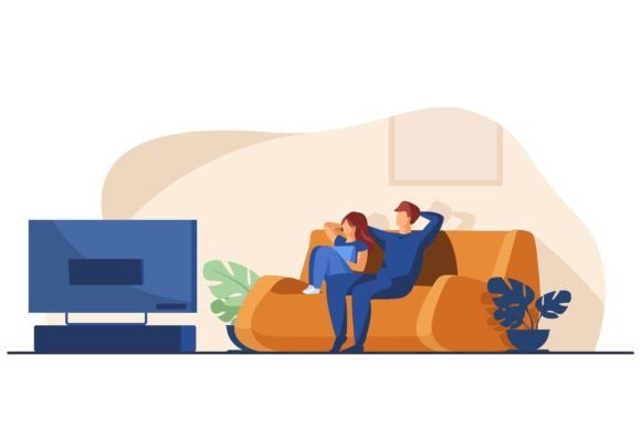 Download Happy Couple Watching TV Together. Relax - Premium Resources
