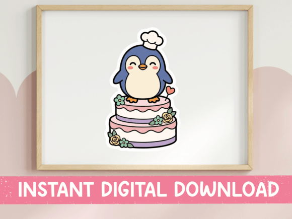 Download Kawaii Penguin Baker on Cake Sticker - Sticker Collection