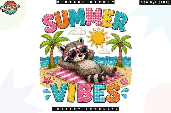 Download Relaxing Raccoon Beach Patchwork PNG - Relax Collection
