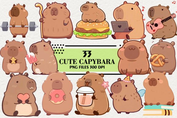 Download Kawaii Capybara Relaxing Clipart Bundle - Relax Collection
