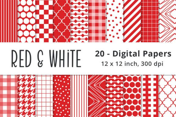 Download Red and White Digital Scrapbook Papers - Digital Collection