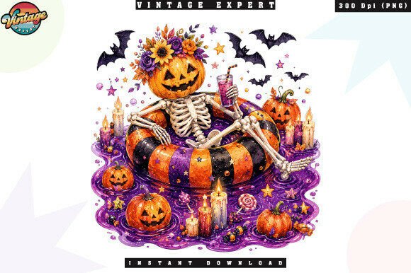 Download Relaxing Pumpkin Skeleton Pool Party PNG - Relax Collection